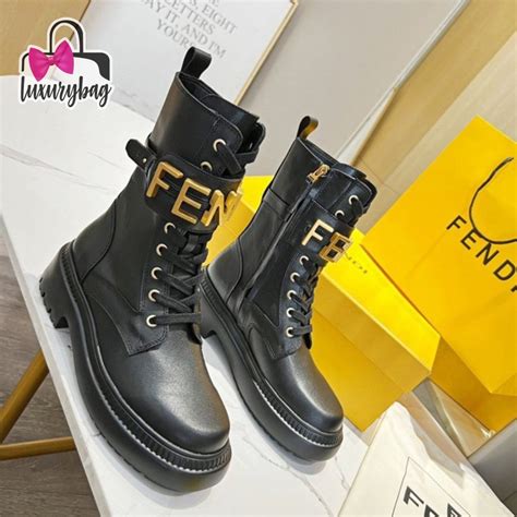 fendigraphy black leather biker boots